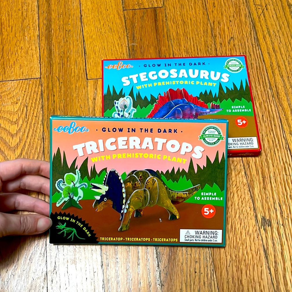 Triceratops and Stegosaurus 3D Glow In The Dark Dinosaur Models